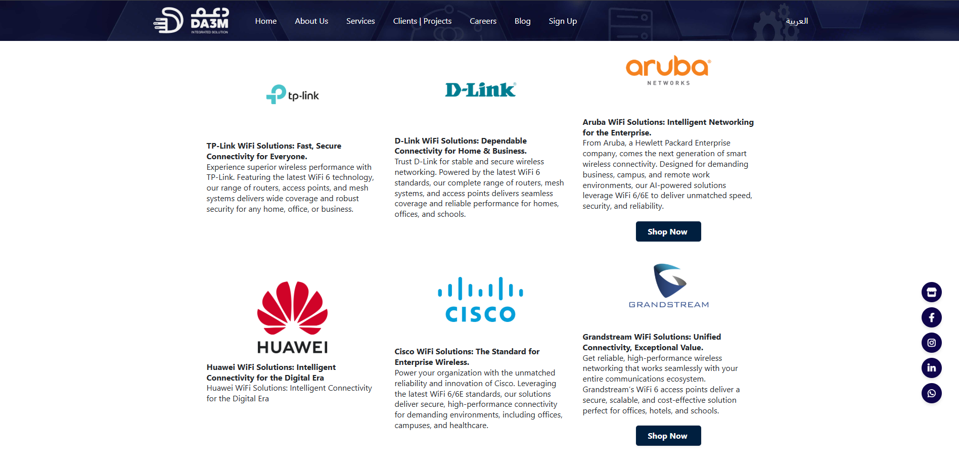 DA3M Wi-Fi solutions page